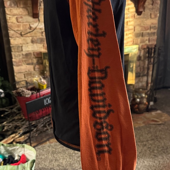 Harley-Davidson Black and Orange Rhinestone Long Sleeve Top - Picture 4 of 5